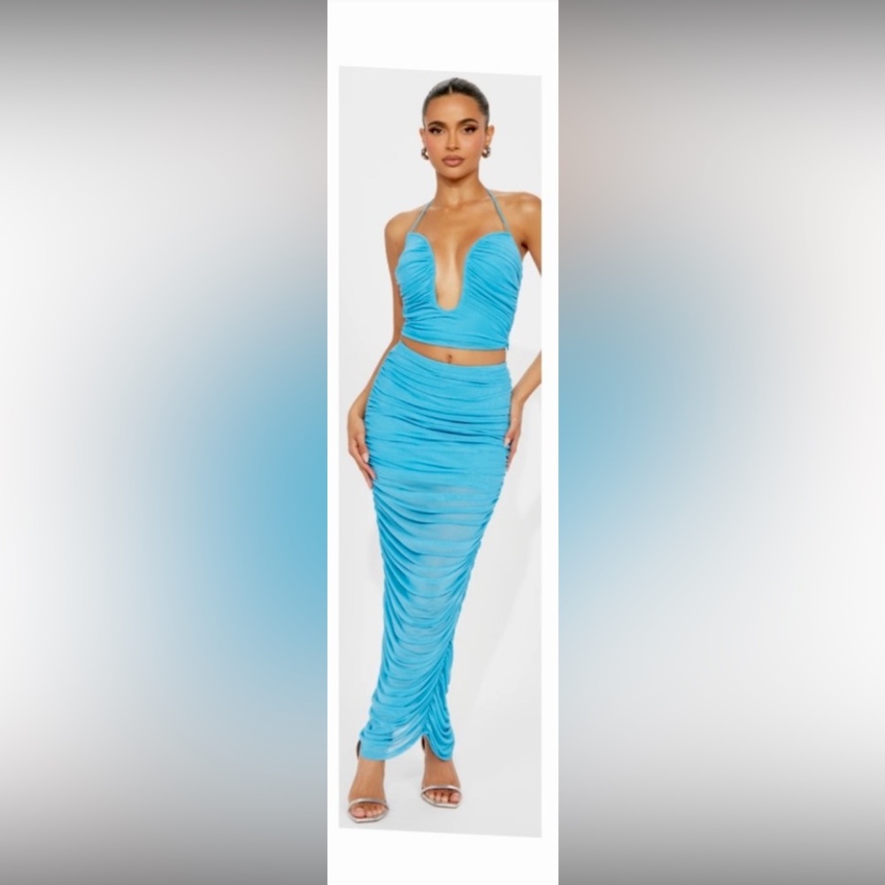 Blue Ruched Skirt Set *New*